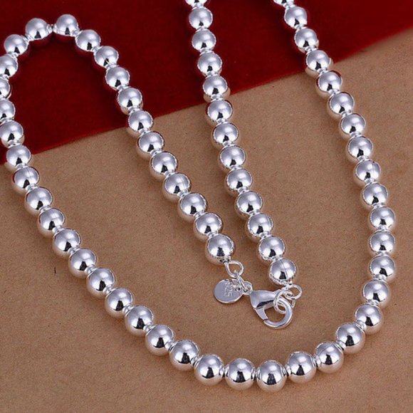 Jewelry - 925 Sterling Silver Simple Bead Necklace 8 mm